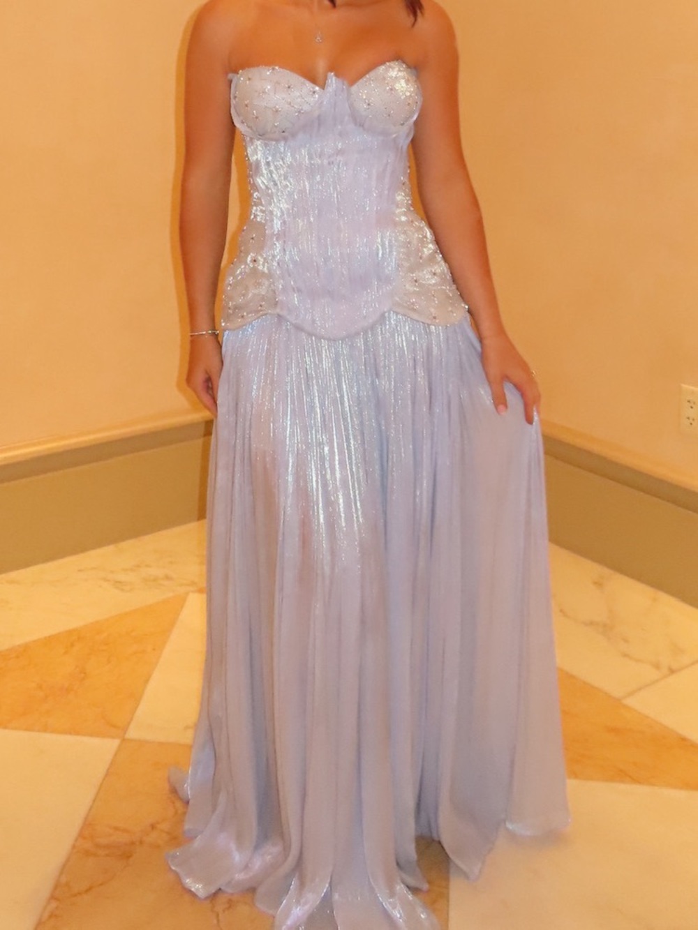 CUSTOM MADE IN ALBANIA Strapless Iridescent Light Blue Evening 2 Piece Gown